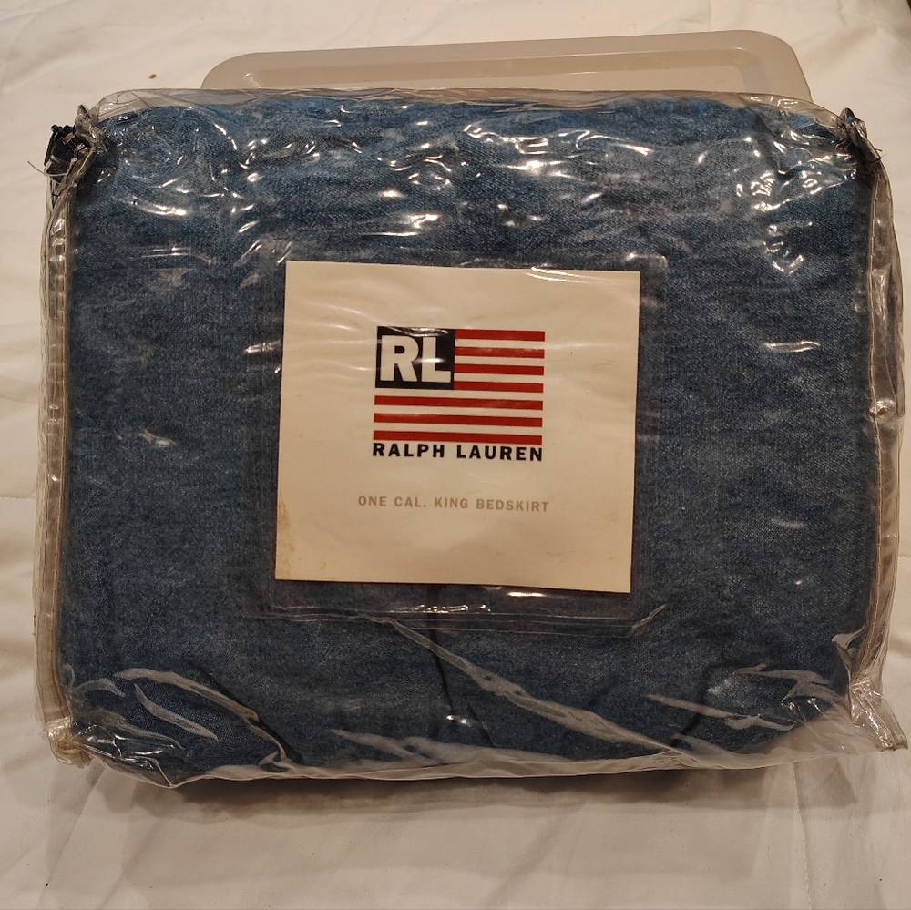 New Ralph Lauren Denim Style Chambray Ruffled Bedskirt Vintage Cal King